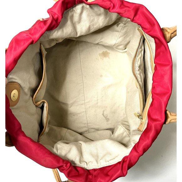 SOLD Tory Burch Red Nylon & Leather Perforated Logo Drawstring Hand Bag Tote - Picture 7 of 12